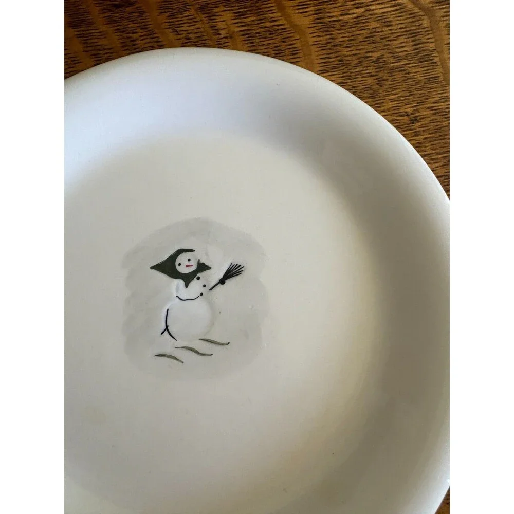 Williams Sonoma Snowman Dessert Plates Set of 3 Christmas Ceramic 6”